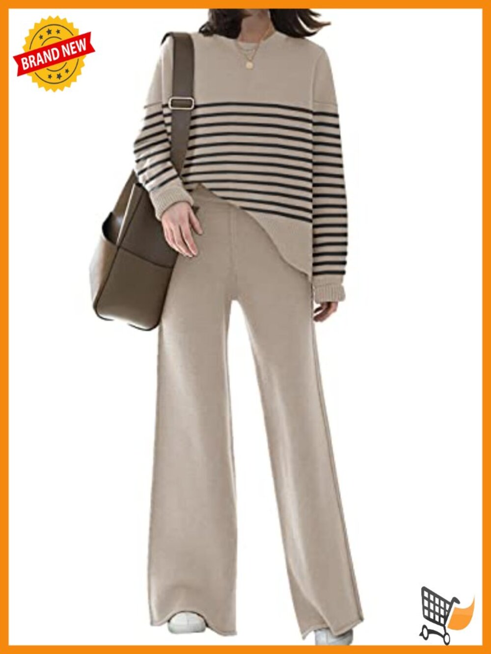 Ribbed Knit 2 Piece Lounge Set Sweater Top Wide Leg Pants